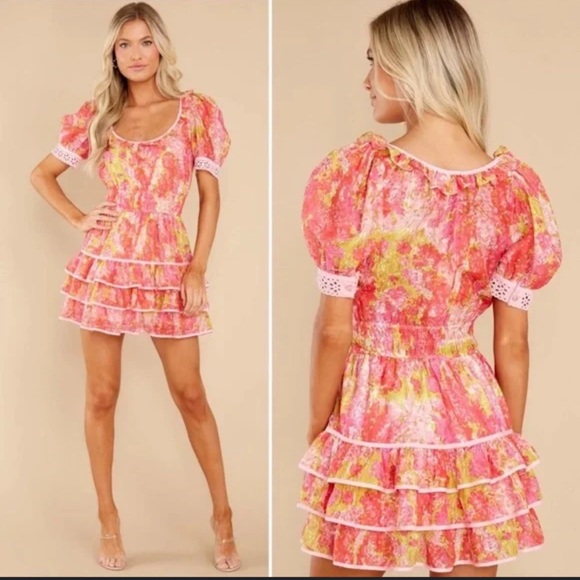 LoveShackFancy Safiya Pink Floral Ruffle Dress - Picture 2 of 5